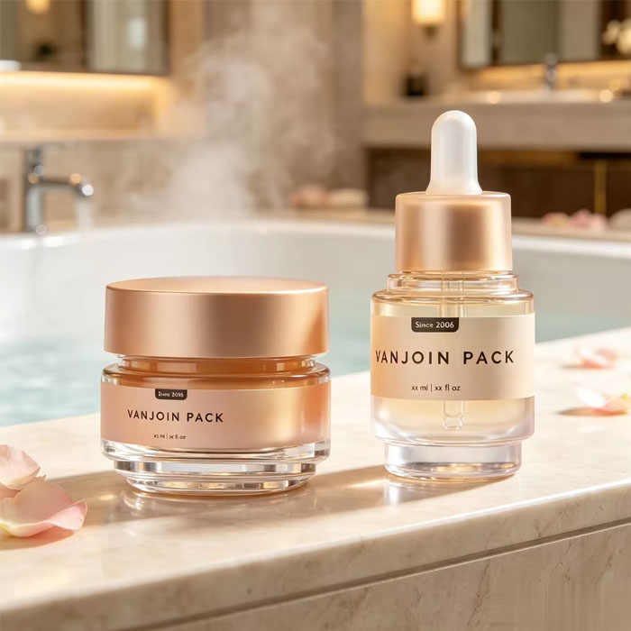 Luxury Empty Glass Skincare Packaging Cosmetic Cream Jar and Essential Oil Essence Serum Hair Oil Packaging Dropper Bottle Set