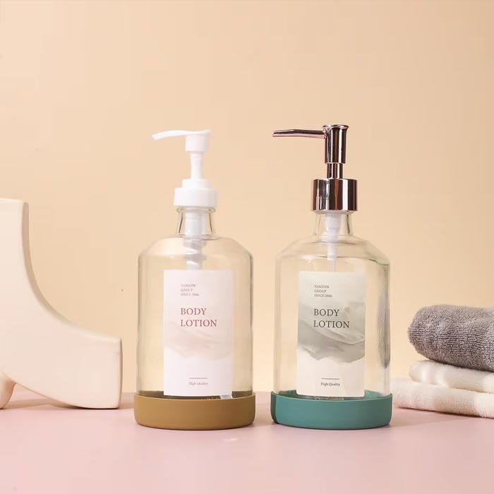 Custom Off-shoulder Glass Body Lotion & Shampoo Bottles with Gel Pump 350ml 500ml Lotion Bottle with Custom Logo or Label