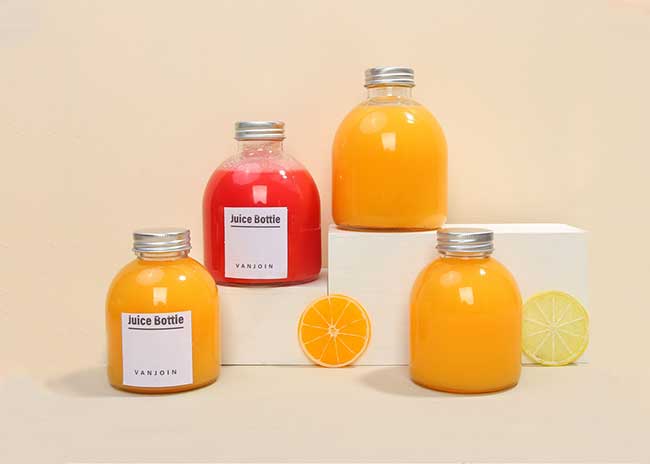 Wholesale 10oz 16oz glass fruit juice bottles with aluminum caps