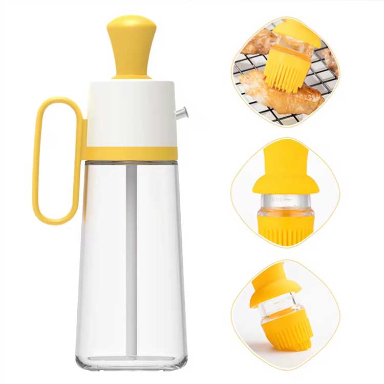 Heat resistant 550ml glass olive oil dispenser bottle with silicone basting brush for kitchen Cooking Frying