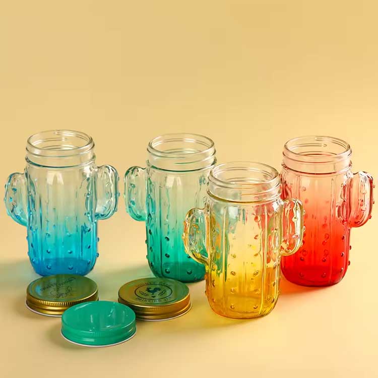 Custom color 16oz cactus mason jar drinking glasses mason cup water tumbler with straw and lid