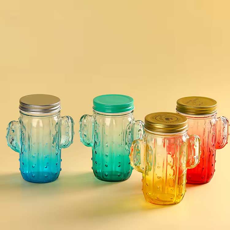 Custom color 16oz cactus mason jar drinking glasses mason cup water tumbler with straw and lid