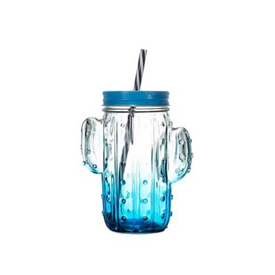 Custom color 16oz cactus mason jar drinking glasses mason cup water tumbler with straw and lid