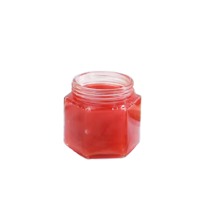 Food grade transparent hexagon jam jar hexagonal sauce honey candy jar sealed canning jar with gold lid for gift and wedding favors