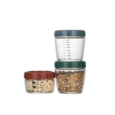 Stackable sealed glass jar with screw lid leakproof overnight oats container with measurement marks portable mason jars for cereals milk fruit condiment dressing sauce snacks juice