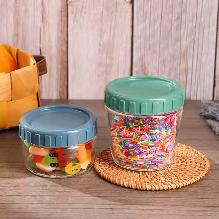 Stackable sealed glass jar with screw lid leakproof overnight oats container with measurement marks portable mason jars for cereals milk fruit condiment dressing sauce snacks juice