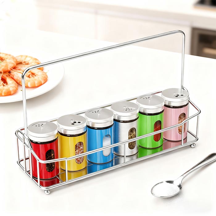 Stainless Steel Spice Shakers with Transparent Window, Glass Spice Jars Seasoning Dispenser with Rotatable Lid, Salt and Pepper Shakers for Salt Sugar Spice Pepper
