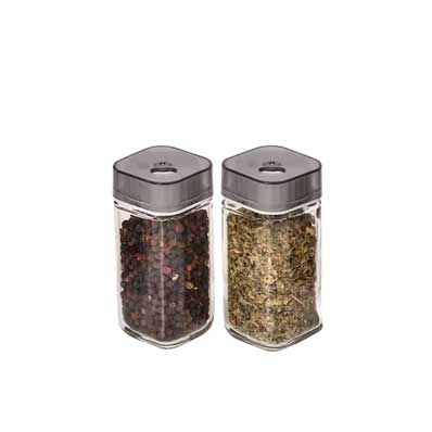 Empty clear 120ml square glass labeled spice jars with adjustable shaker lids for spice herb salt