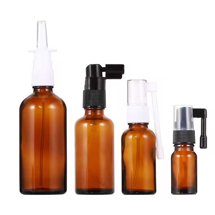 Wholesale small 5ml amber glass nasal tanner bottles nose spray bottle for saline essential oils