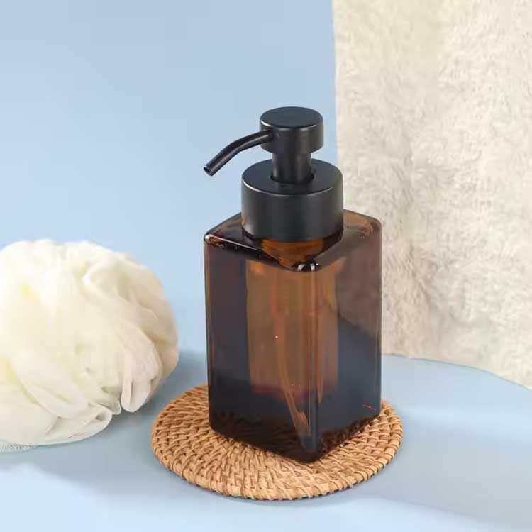 350ml amber square glass soap dispenser matte black stainless steel foaming pump hand soap dispenser bottles