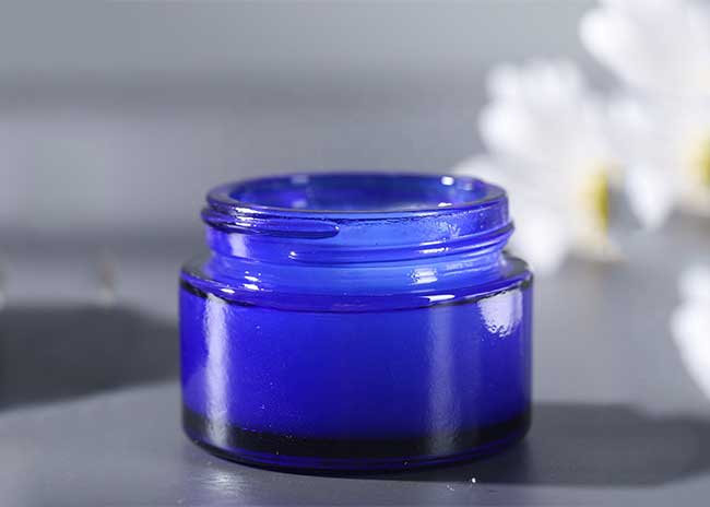 Low price small 1oz 30ml cobalt blue glass cream jars with liner and caps bulk