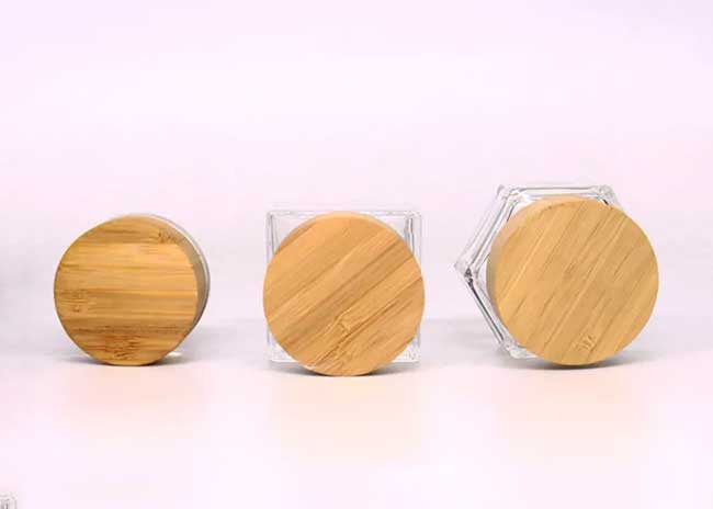 Custom shapes and size clear 30g glass eye cream jars with bamboo lids for toiletry