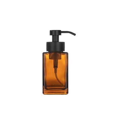 350ml amber square glass soap dispenser matte black stainless steel foaming pump hand soap dispenser bottles